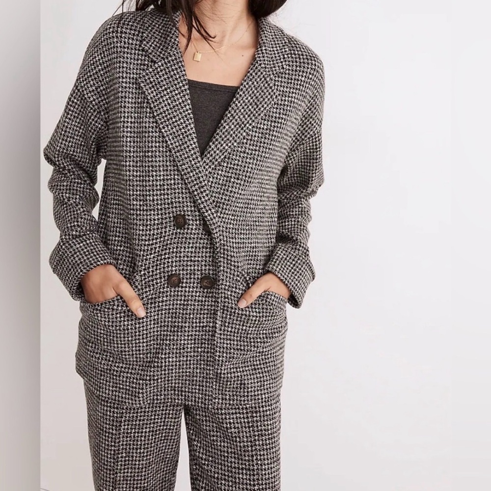 Madewell Black and White Houndstooth Blazer